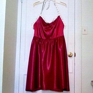 💖Cranberry Satin Polka Dot Rockabilly Dress/Plus Size Retro inspired Pin-UP